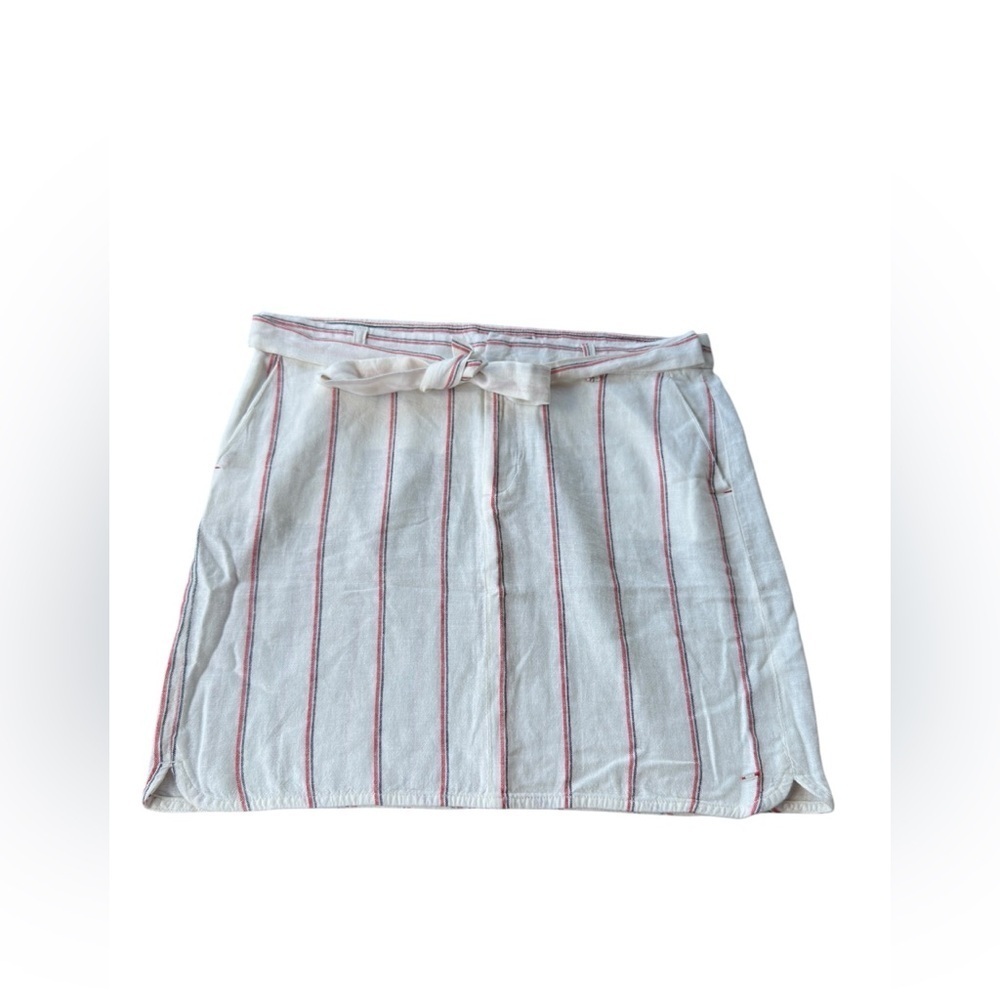 Tommy Hilfiger Women’s White Striped Linen Blend Skirt W/ Tie Large Preppy